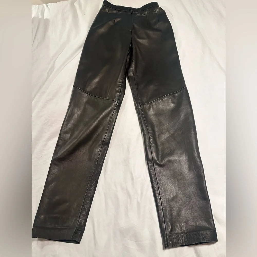 Valerie Steven’s Lambskin New Zealand leather straight leg high waisted pants
